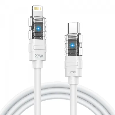 Cablu Date si Incarcare USB-C - Lightning Lito LD05, 27W, 1m, Alb
