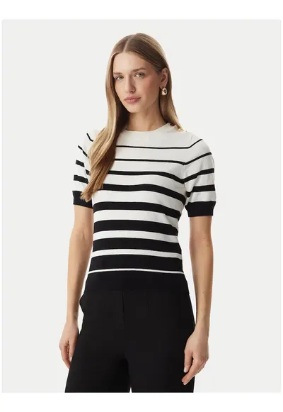 Pulover dama - dungi - alb-negru - viscoza - maneca scurta