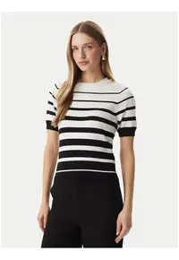Pulover dama - dungi - alb-negru - viscoza - maneca scurta