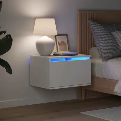 vidaXL Noptieră montată pe perete cu lumini LED, alb