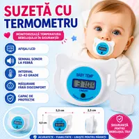 Suzeta cu termometru pentru bebelusi, cu protectie, Bleu