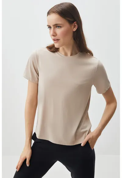Tricou cu decolteu la baza gatului Tiziano - Maro taupe deschis