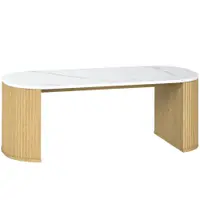 HOMCOM Masă de cafea ovală, masă auxiliară cu aspect marmură, colțuri rotunjite și picioare groase, 110 x 50 x 40 cm, alb | Aosom Romania