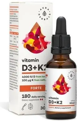 Vitamina D3 + K2, picături, 800 IU/20 µg, 30 ml, Aura Herbals