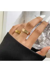 Inel Love Diamond Look - aur galben 14K - cristale Zirconia - dimensiuni variate