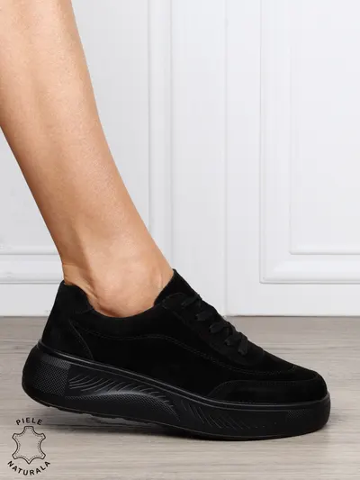 Pantofi sport din piele naturală intoarsa cu design modern CRL1810 NEGRU