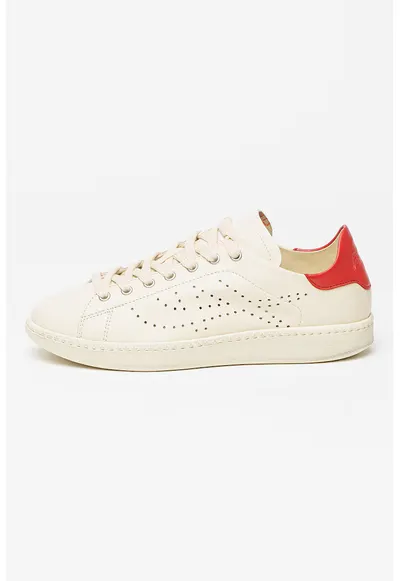 Pantofi sport de piele cu detaliu perforat - Rosu vermillion/Crem