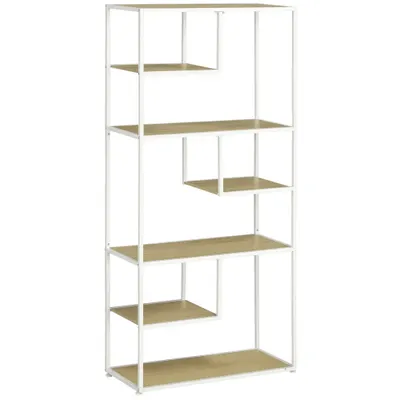 HOMCOM Bibliotecă raft de depozitare cu 7 niveluri cadru din oțel stil industrial 83 x 34 x 180 cm stejar | Aosom Romania