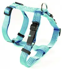 Ham ajustabil din nylon, albastru, captusit, cu fire reflectorizante, circumferinta 70-90 cm x latime 2.5 cm