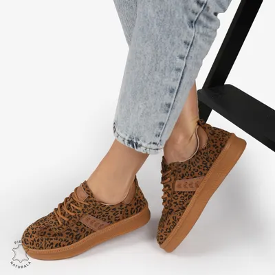 Pantofi Casual Piele Naturala Intoarsa cu Imprimeu Leopard Crl1295 Leopard