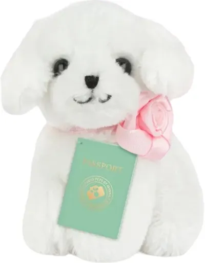 Jucărie de pluș Studio Pets -Dog Flora cu servieta, pașaport și autocolante, 8 cm