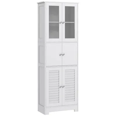 HOMCOM Dulap pentru Baie cu 3 Uși Duble din Lemn 60x30x170.5 cm, Alb | Aosom Romania