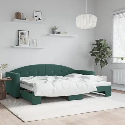 Gossi pat de zi cu extensie, verde inchis, 80x200 cm, catifea