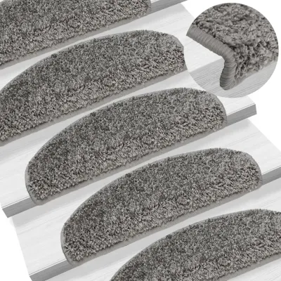 vidaXL Covorașe pentru scări, 10 buc., 65x21x4 cm, gri, semirotunde, mari