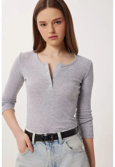 Bluza dama - Happiness Istanbul - Gri ardezie - Gri deschis
