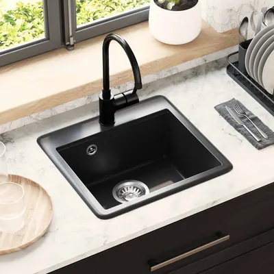 vidaXL Chiuvetă 80% Quartz și 20% Rășină 470 x 440 mm Negru
