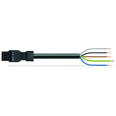 pre-assembled connecting cable; Eca; Socket/open-ended; 5-pole; Cod. A; H05Z1Z1-F 5G 1.5 mm²; 7 m; 1,50 mm²; black