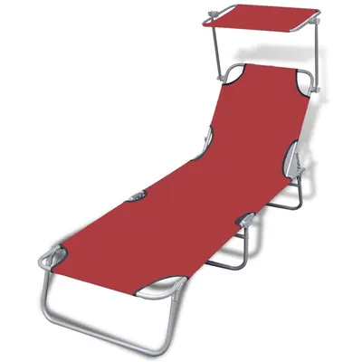 Gossi Șezlong de plaja pliabil cu baldachin rosu otel & tesatura