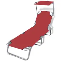Gossi Șezlong de plaja pliabil cu baldachin rosu otel & tesatura
