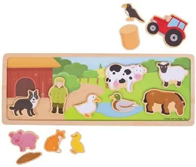 Puzzle magnetic de lemn Bigjigs - Ferma, 14 piese