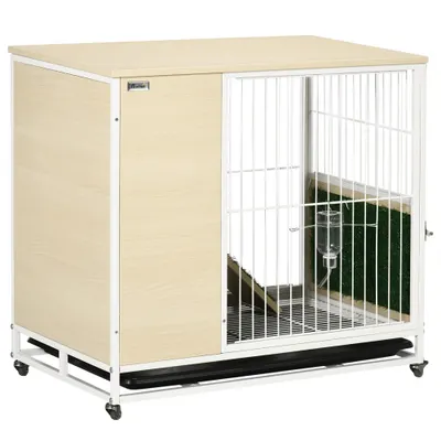 PawHut Cusca Mobilă pentru Iepuri cu Roți și Tavă Detașabilă, Design Modern, 78x52.5x76.5 cm, Stejar | Aosom Romania