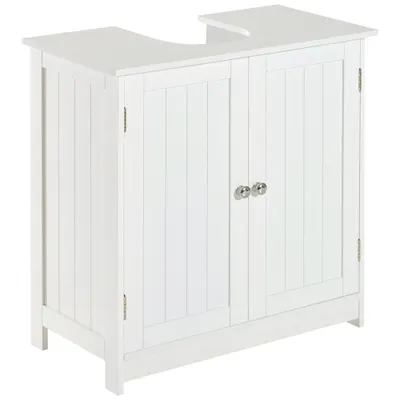 HOMCOM Dulap Sub Chiuvetă Baie, Spațiu Depozitare cu 2 Uși, MDF, 60x30x60 cm, Design Modern, Alb | Aosom Romania