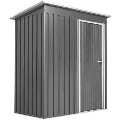 Outsunny Adăpost Unelte cu Acoperiș Înclinat și Ușă Glisantă, din Oțel și PP, 163x89x182 cm, Gri Deschis | Aosom Romania