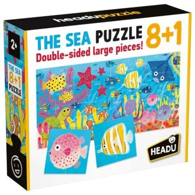 Headu - 8+1 Puzzle Animale Marine cu piese mari imprimate pe ambele fete