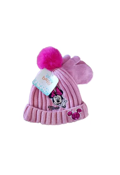 Set caciula si manusi Minnie - roz - acril - Roz