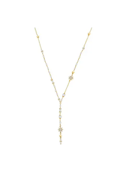 Colier placat cu aur de 14K si decorat cu perle sintetice si zirconia - Auriu