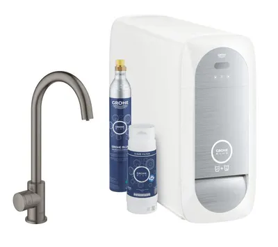 Set bucatarie Grohe Blue Home Mono 31498AL1, 3/8, pipa medie, tip C, filtrare apa, racire, carbogazoasa, alimentare apa rece, mat, Hard graphite