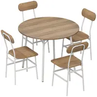 HOMCOM Set masă sufragerie cu 4 scaune, masă de bucătărie pentru 4 persoane, cadru metalic, natural | Aosom Romania