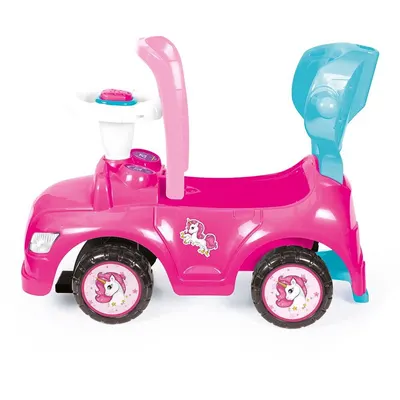 Masinuta copii de impins Dolu 4 in 1 Step car Unicorn cu maner detasabil, sunete amuzante, spatiu depozitare sub scaun, Suport pentru picioare detasabil, bara de protectie