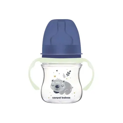 Biberon cu manere si tetina silicon Canpol Easy Start Sleepy Koala 120 ml Albastru
