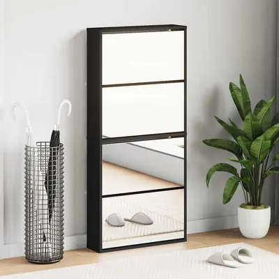 vidaXL Pantofar cu oglindă, 4 niveluri, negru, 63x17x134 cm