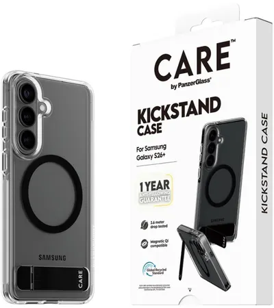 Husă CARE – Urban Explorer w. Black Kickstand, Galaxy S26 Plus, transparent