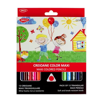 Creioane color triunghiulare, 12culori/set, Maxi, Daco