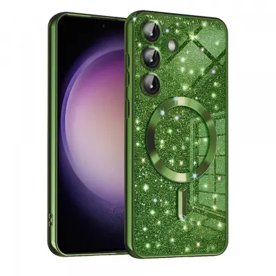 Husa MagSafe pentru Samsung Galaxy S23 FE S711, Techsuit, Luxury Glitter, Verde Inchis