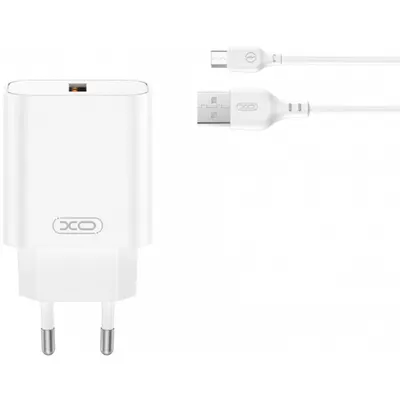 Incarcator Retea Cu Cablu microUSB XO Design CE33, 18W, 3A, 1 x USB-A, Alb