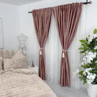 Set 2 Draperii Catifea cu insertii metalizate, Roz - V17, 140cm latime x 260cm inaltime, cu tiv lat pt bara