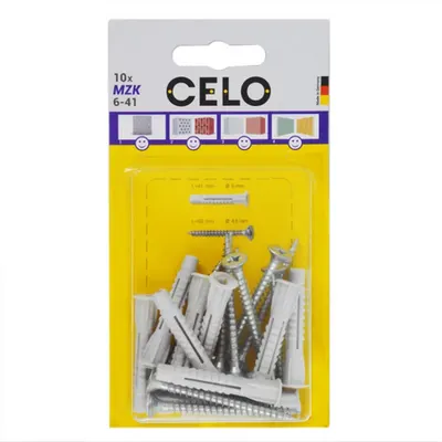 CELO Blister Multi-purpose plug cu collar MZK 6-41 cu PZ Surub pentru PAL/lemn SPS 4,5x50