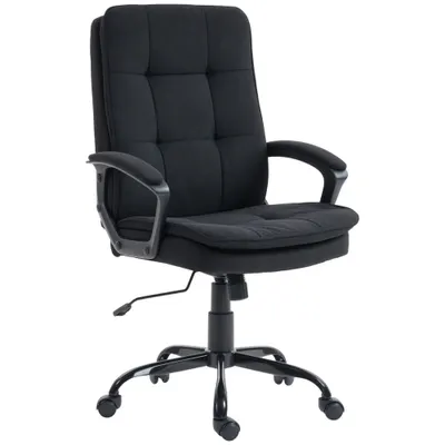 HOMCOM Scaun de Birou Ergonomic din Material Tip In, Înălțime Reglabilă, Funcție de Balansare, 120 kg, Negru | Aosom Romania