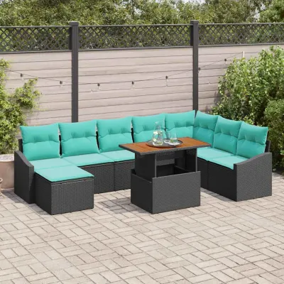 vidaXL Set de canapele pentru grădină 9 buc. Negru și Teal poliratan