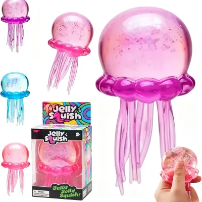 Jucarie Senzorială 12cm, Jelly Squish Meduză, Squishy Elastic cu Glitter și Tentacule Moi, Stretch & Squeeze, Diferite Culori Engros