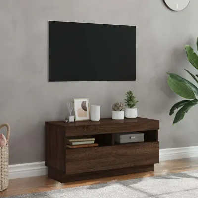 vidaXL Comodă TV cu lumini LED, stejar maro, 80x35x40 cm