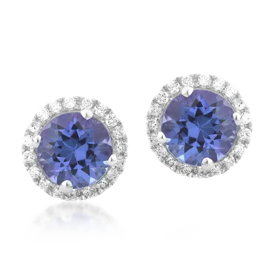Cercei din aur alb cu tanzanite de 2.27ct si diamante de 0.18ct