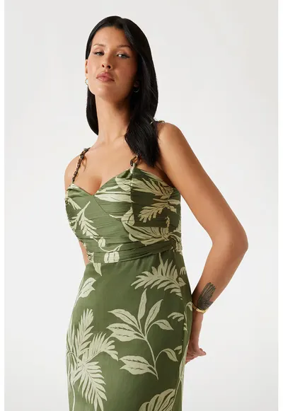 Rochie lunga cu slit lateral - Verde feriga