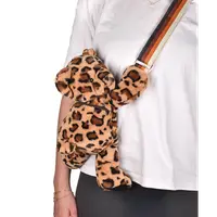 Ursulet din plus - geanta crossbody adorabila, 30 cm, imprimeu leopard