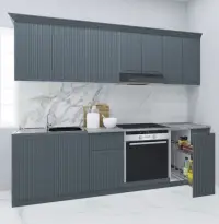 Set bucatarie SPACE 240 cm, 9 corpuri, corp cuptor, corp Jolly, blat termorezistent, fronturi MDF, antracit