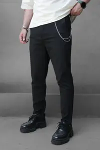 Pantaloni Slim Fit Zipper Black Bgas1158(1044-10) (mărime: 32)